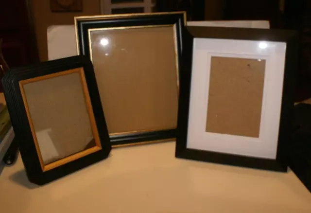 Lot Of 3 Vintage Standing Picture/ Photo Frames BLACK WOOD 7.5" X 9.5"