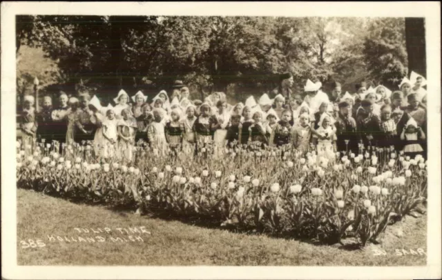 Holland MI Tulip Time Dutch Children 1934 Used Real Photo Postcard