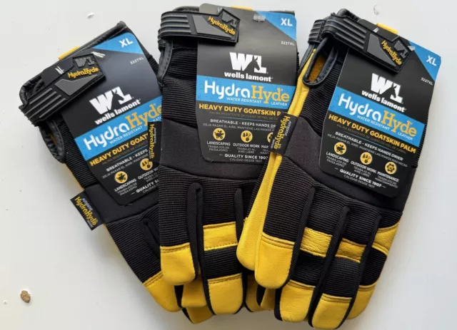 3 Pack Wells Lamont HydraHyde Heavy Duty Water Resistant Leather Work Gloves XL