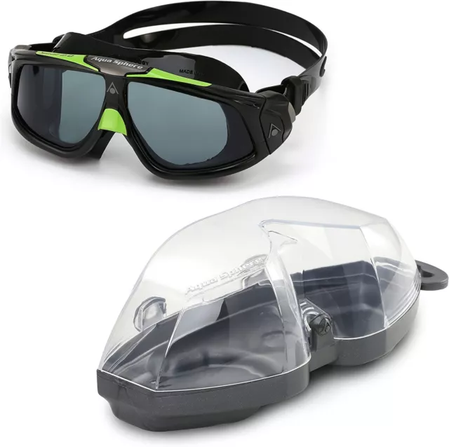 Aqua Sphere Unisex Adult Seal 2.0 Swimming Mask, BlackGreen Dark Lens, One Size 3