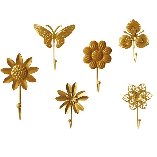 1PC Gold Leaf Flower Wall Hook Coat Hat Key Holder Wall Hanging Towel Hook Hot