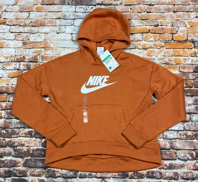(X) Nike Girls Casual Orange Logo Cropped Hoodie Pullover Sweatshirt XL New