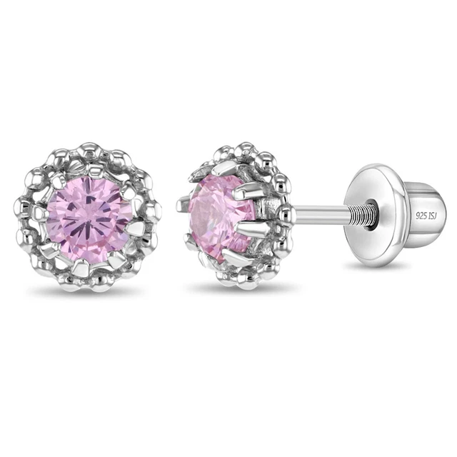 Cluster of Gems Kids / Children's / Girls Earrings Screw Back - Sterling Silver