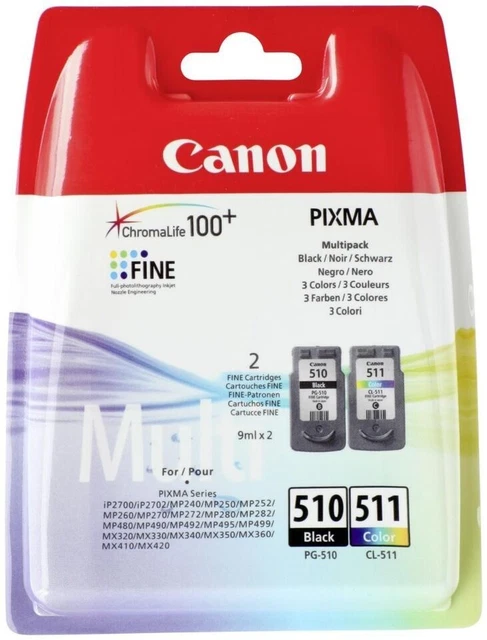 CARTUCCE ORIGINALI CANON MultiPack PG510 + CL511 NERO + COLORE UFFICIALE CANON