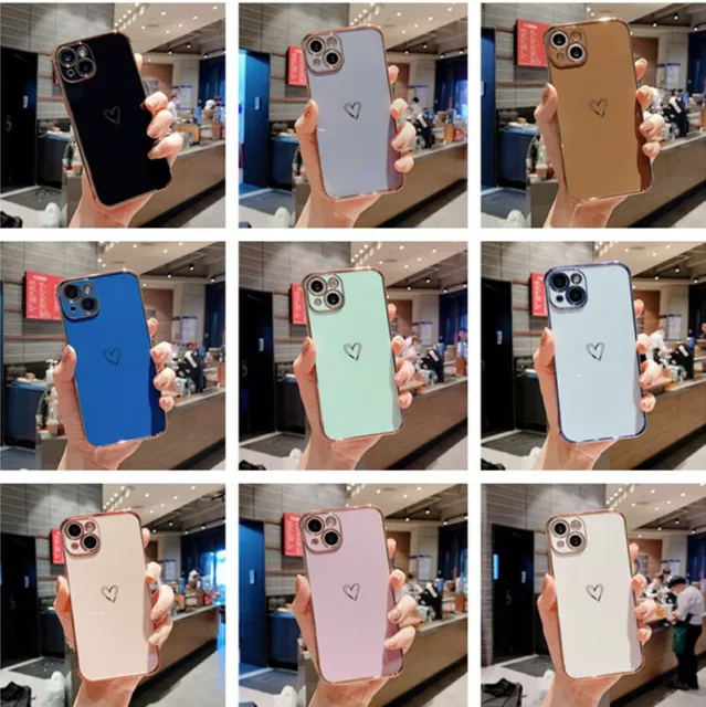 For iPhone 14 13 12 11 Pro Max XR 8 Colorful Love Heart Plating Soft Case Cover
