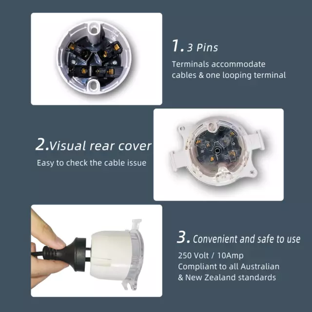 10X Socket Plug Base Surface 10 Amp Electrical Outlet Base LED Downlights Plug; 2