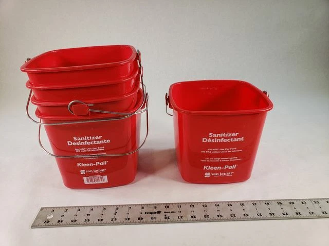 San Jamar KP196RD Klean Pail Red Soap/Sanitizing Solution Safety Pail Lot Of 5