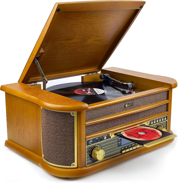 Giradischi In Vinile Bluetooth Portatile – 3 Velocità, Registrazione USB, Altoparlanti Integrati, Stile Vintage Valigia Bianco