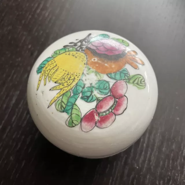 Antique Chinese Famille Porcelain Seal Paste Scholar Art Box Flowers Fruit Lemon