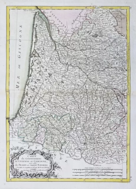 Guyenne Gascogne Bearn Basse Navarre Garonne Landes map carte Bonne 1771