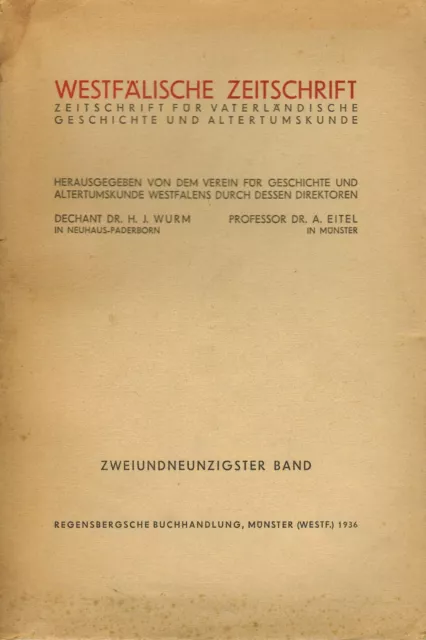 Westfälische Zeitschrift Band 92, Heimatkunde Paderborn Westfalen Münster 1936