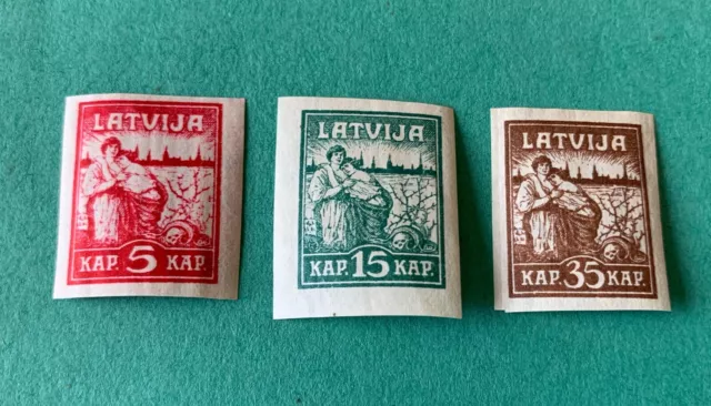 Latvia Latvija 1919 - 3 unused stamps - Michel No. 25, 26, 27