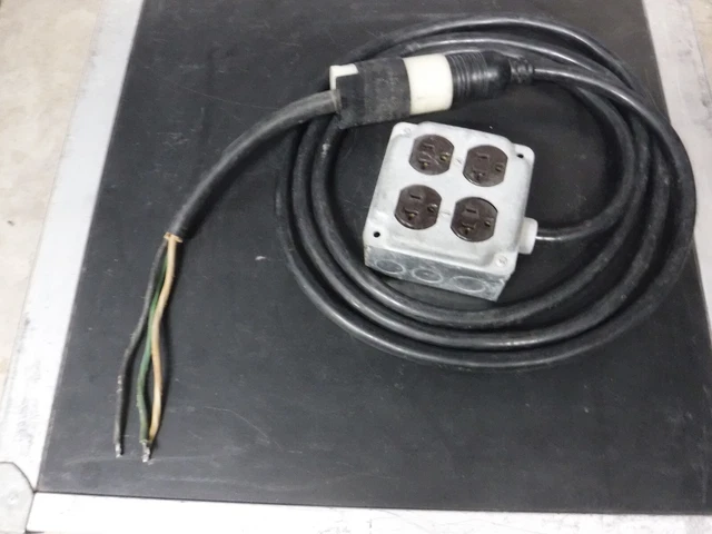220/110 BREAKER BOX BARE WIRE TIE-IN. METAL QUAD BOX. DUAL DUPLEX PLUG-IN. 20a.
