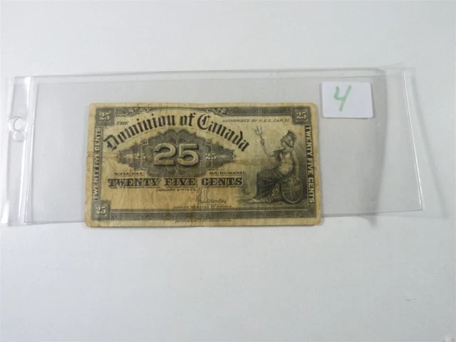 CANADA BANKNOTE SHINPLASTER 1900  25 cent SIGNATURE SAUNDERS NO4