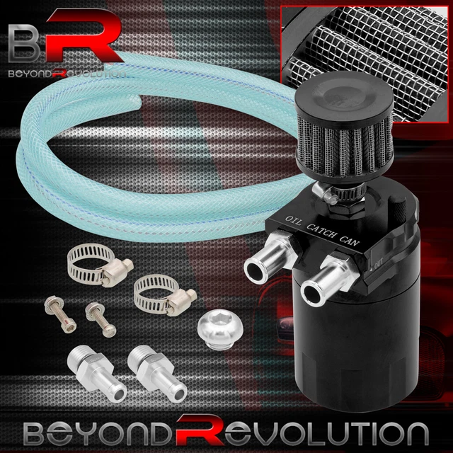 Billet Aluminum Black Oil Catch Can Tank 200ML + Breather Filter + Dipstick