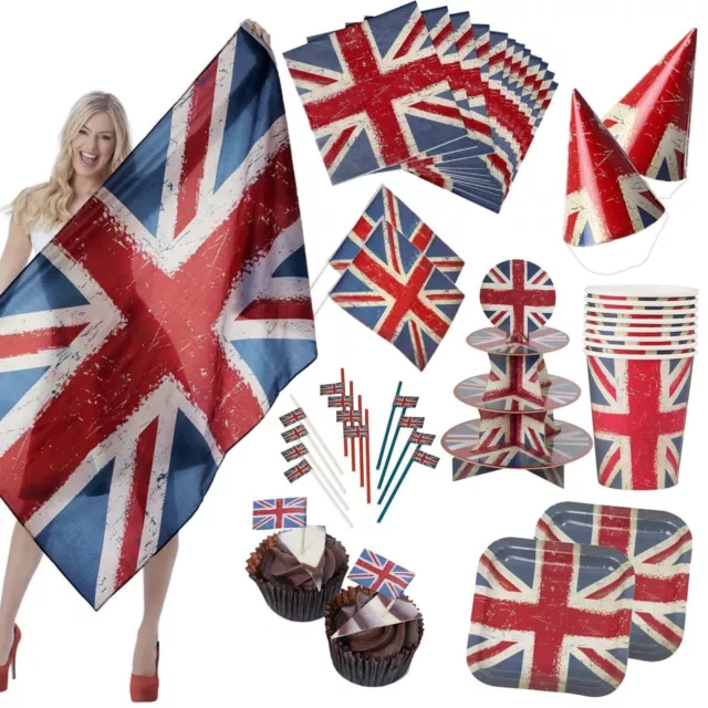 Union Jack Vintage Británico Reyes Coronación Servilletas Fiesta Bandera Platos