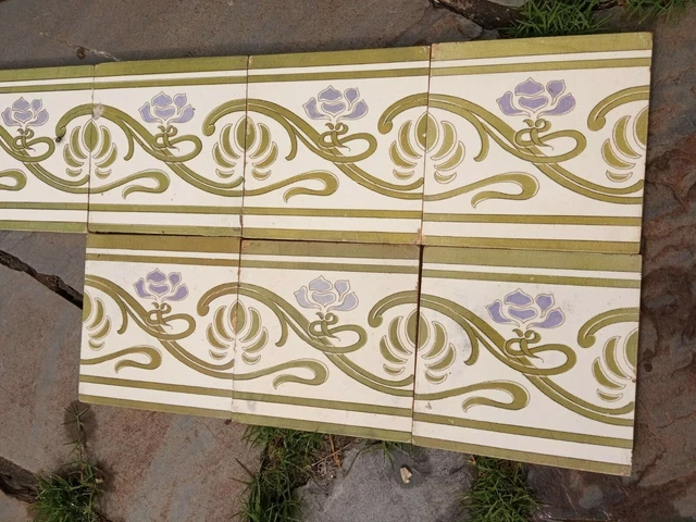 x7 Villeroy Boch Germany antique tiles Art Nouveau Majolica lilac green flowers