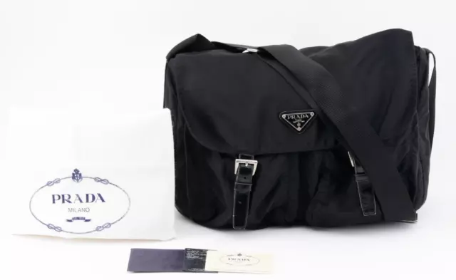 PRADA [Rank A] Tessuto Messenger Bag Purse Shoulder Nylon Black Zip Authentic