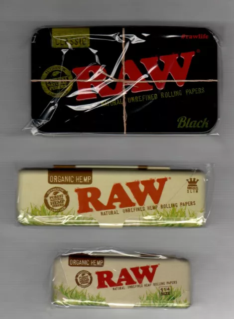 Raw Black Pre Roll Storage Tin With Organic Hemp King Size And 1 1/4 Pack Tins