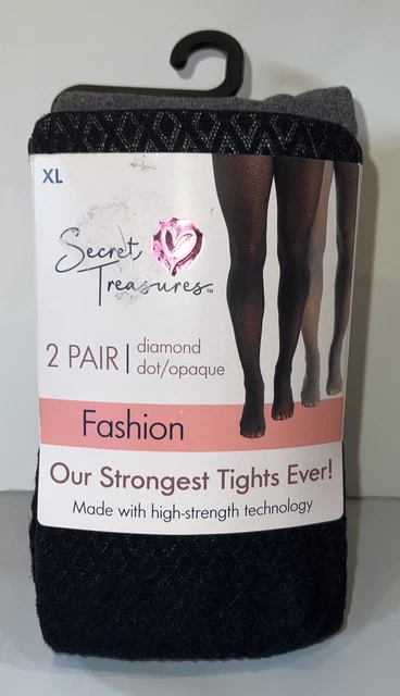 Secret Treasures 2 Pair Diamond Tights Fashion Size XL Black Gray