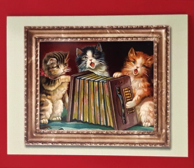 NEW Vntg Style Thank You Note w Envelope  "FRAMED" CATS W ACCORDIAN  Mfr USA