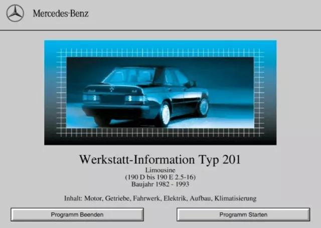 Mercedes W201 WIS Werkstatthandbuch Reparaturanleitung CD Deutsch