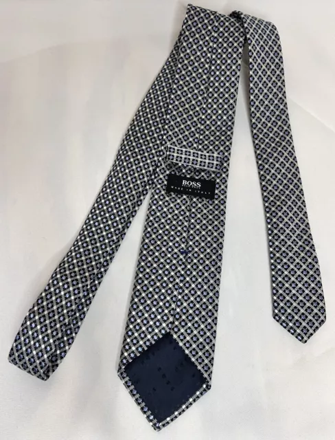 BOSS HUGO BOSS Blue Black Silver Silk Tie Men’s NeckTie ITALY 59.5"- 2.75”