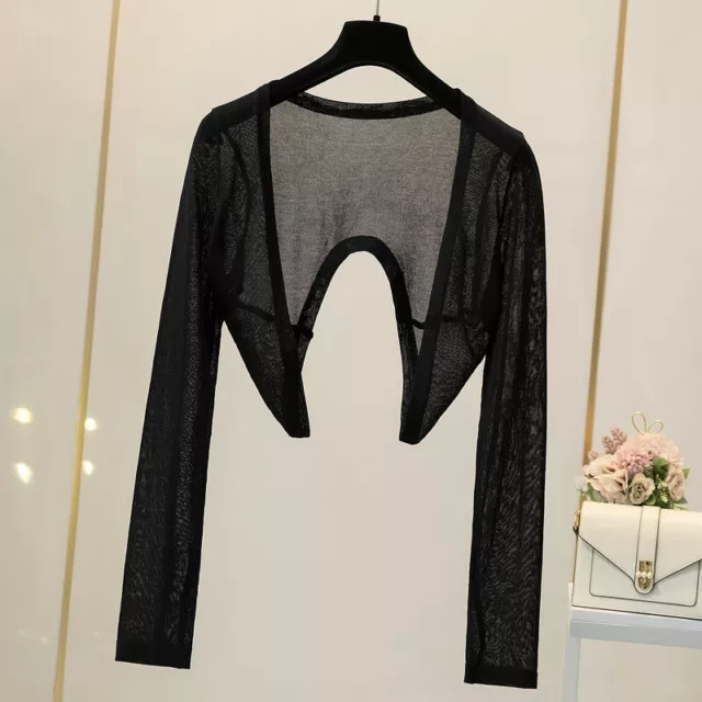 Donna Corto Maglia Cardigan Coprispalle Top Aperto Davanti Manica Lunga Sottile
