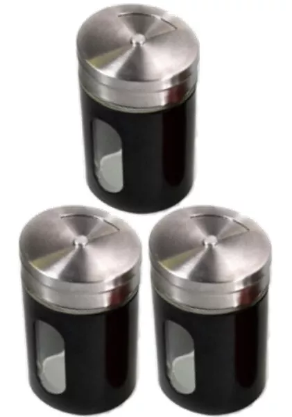 3x Gewürzstreuer-Set Streuer Aromabehälter aus Glas & Edelstahl 8x5x5cm schwarz