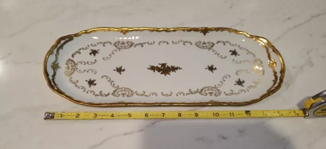 Vintage Reichenbach Encrusted Porcelain Tray  White & Gold Flowers Germany