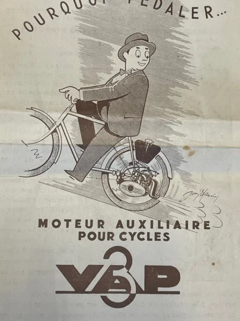 Reclame vélo avec moteur publicité années 1950 moteur auxiliaire cycles Vap3 ABG