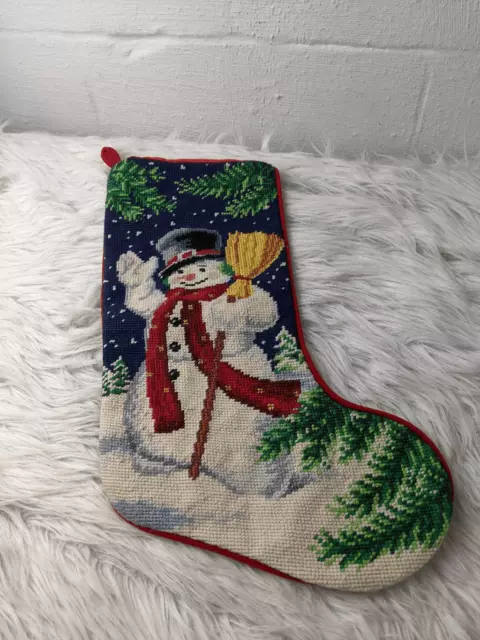 Needlepoint Handmade Wool Christmas Stocking Snowman Frosty