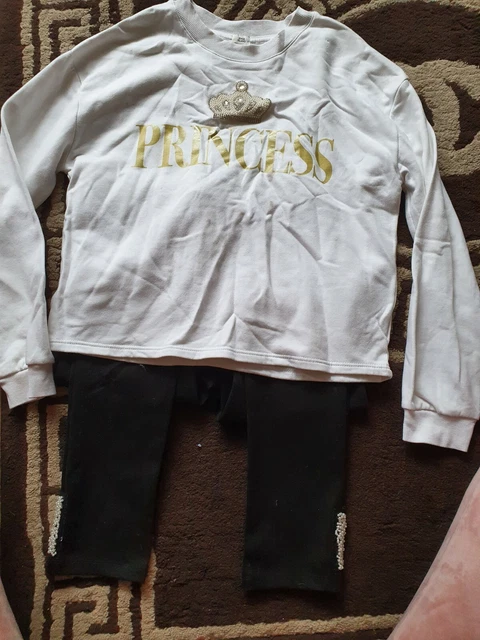Girls River Island 2 piece Set princess 11-12 Years jumper leggings bead crown