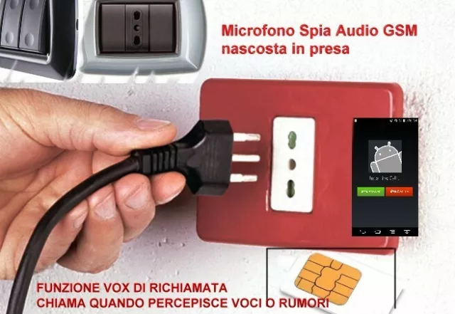 MICROSPIA MICROFONO AMBIENTALE nascosta in presa di casa muro GSM sim card  220v EUR 139,00 - PicClick IT