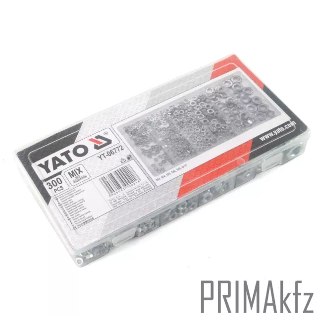 YATO Écrous Assortiment 300-teilig Cassette en Plastique M3, M4, M5, M6, M8, M10