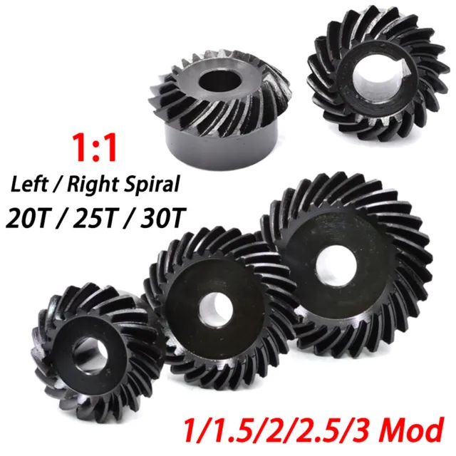 1:1 Sprial Bevel Gear 1/1.5/2/2.5/3 Mod Left / Right Spiral 45# Steel 20/25/30T