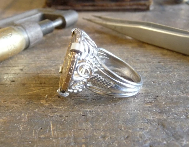Bague Argent 925 Avec Pièce Or 20 Francs Napoléon III Et Plume - Griffes Neuf