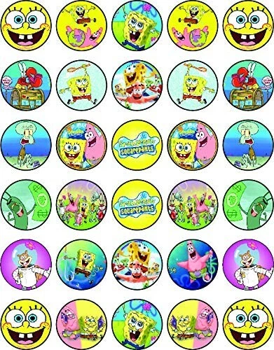 30 Spongebob Edible Uncut Wafer Sheet Toppers Cupcake Or 1/4" Cake Sheet image