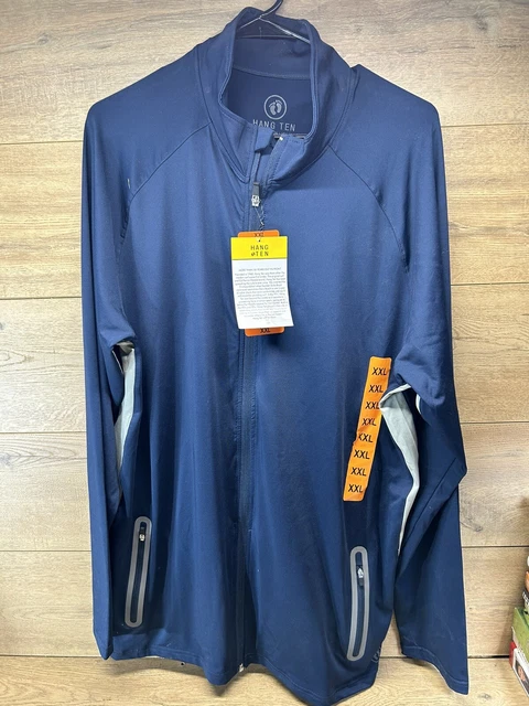 New Mens Xxl Navy Blue Hang Ten Sun Protection Upf 50+ Jacket Full Zip