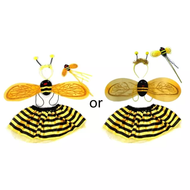 4Pcs/Set Kid  Costume Set Ladybird Bee Glitter Cute Wing Striped Layered Tu