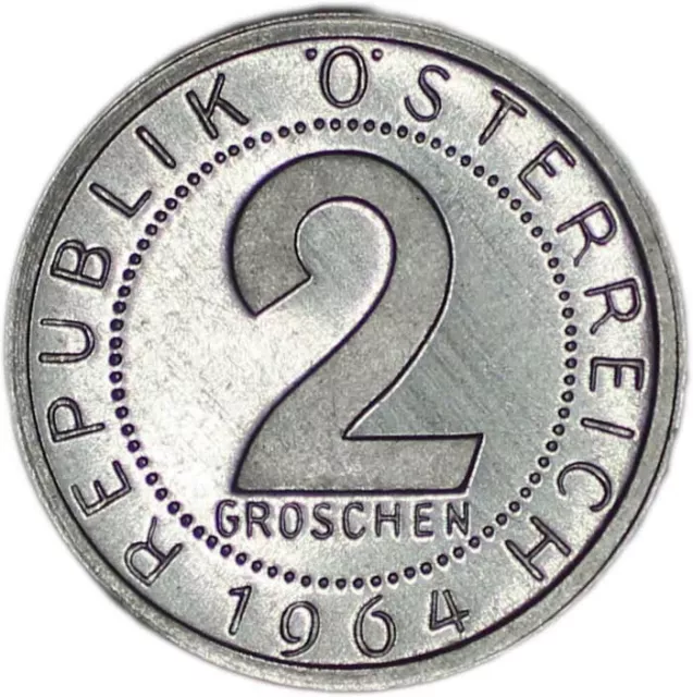 AUSTRIA coin 2 Groschen 1964 key date UNC