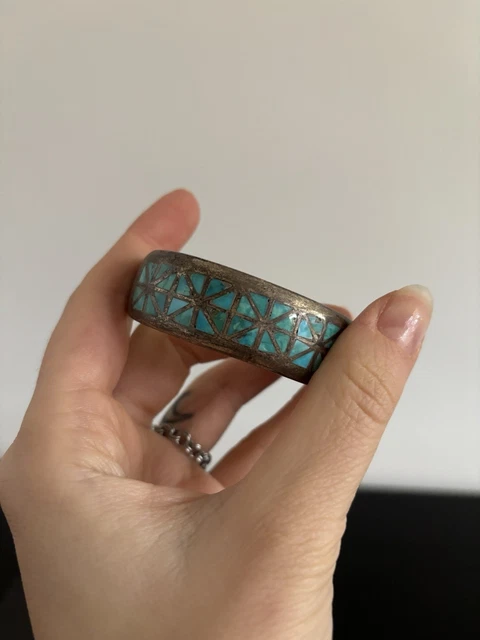Bague Vintage Zuni En Argent Sterling Et Turquoise Snake Eye - Taille FR 51 (US 5,75)