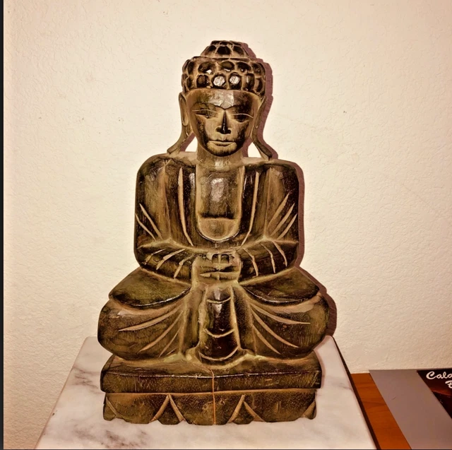 Antique Buddha Statue  Wooden Painted hand Carved Art figurine
