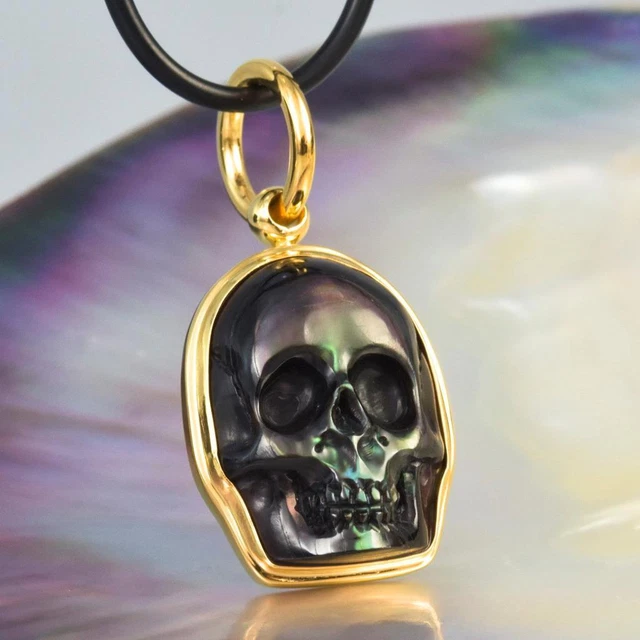 Skull Pendant Gold Vermeil Sterling, Mother-of-Pearl & Abalone Shell 5.94 g
