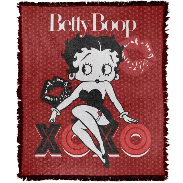Betty Boop Blanket, 50"x60" XOXO Woven Cotton Blend Throw Blanket