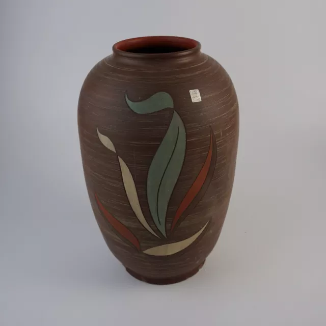 60s Kule Vase poppiges Ritzdekor, Florales Dekor, Nummer 102/3 Köln, 40cm Hoch