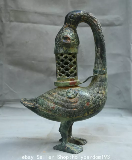 13.6“ Ancient Chinese Bronze Ware Dynasty Palace Bird Lamp Lantern Statue