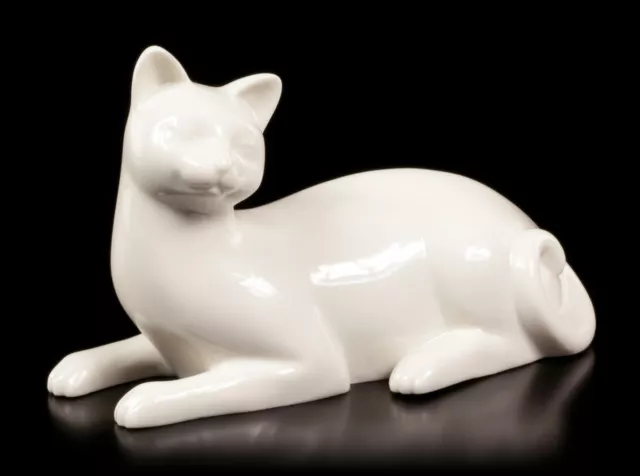 Porzellan Katze liegend - Figur Deko Veronese Statue weiß