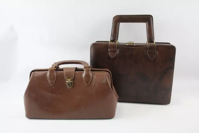 Schell Doctors Bag Tan Leather & Denmark Danish Small Briefcase 1960s x 2