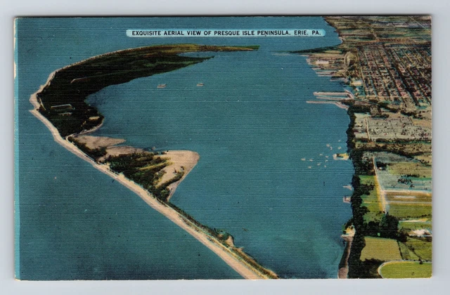 Erie PA-Pennsylvania, Aerial View Presque Isle Peninsula Vintage Postcard